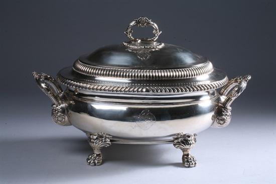 Appraisal: VICTORIAN SHEFFIELD PLATE SOUP TUREEN mid- th century Oval with