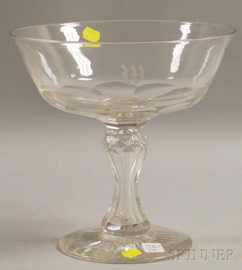 Appraisal: Colorless Cut Glass Compote with etched initial W ht dia