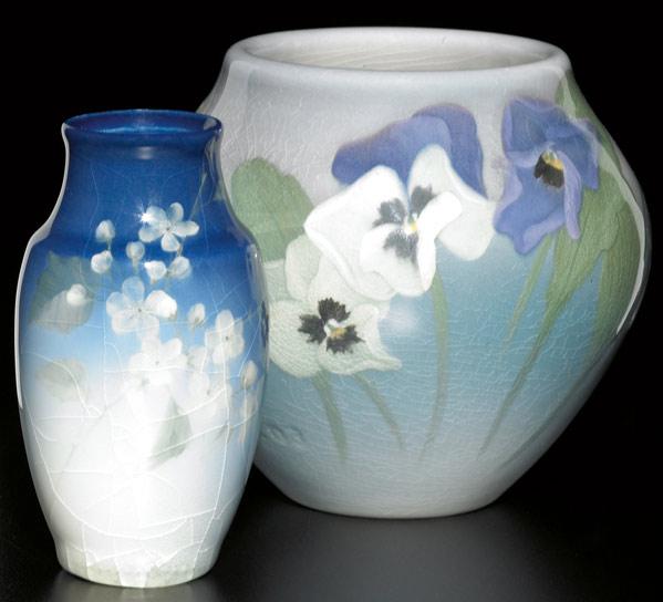 Appraisal: ROOKWOOD Two Iris glaze vases one commemorative painted by Sara