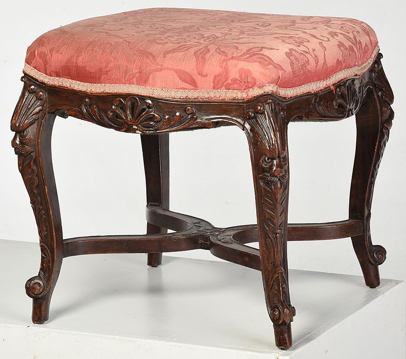 Appraisal: Provincial Louis XV Style Upholstered Foot Stool late th th