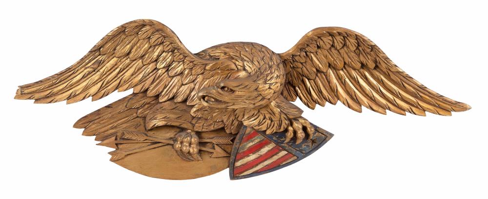 Appraisal: NICELY CARVED AND PAINTED WOODEN EAGLE TH CENTURY HEIGHT WIDTH