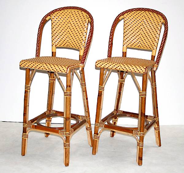 Appraisal: A set of four Contemporary strapwork and bamboo barstools height