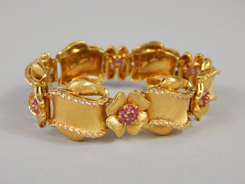 Appraisal: An ct gold ruby set bracelet the links in the