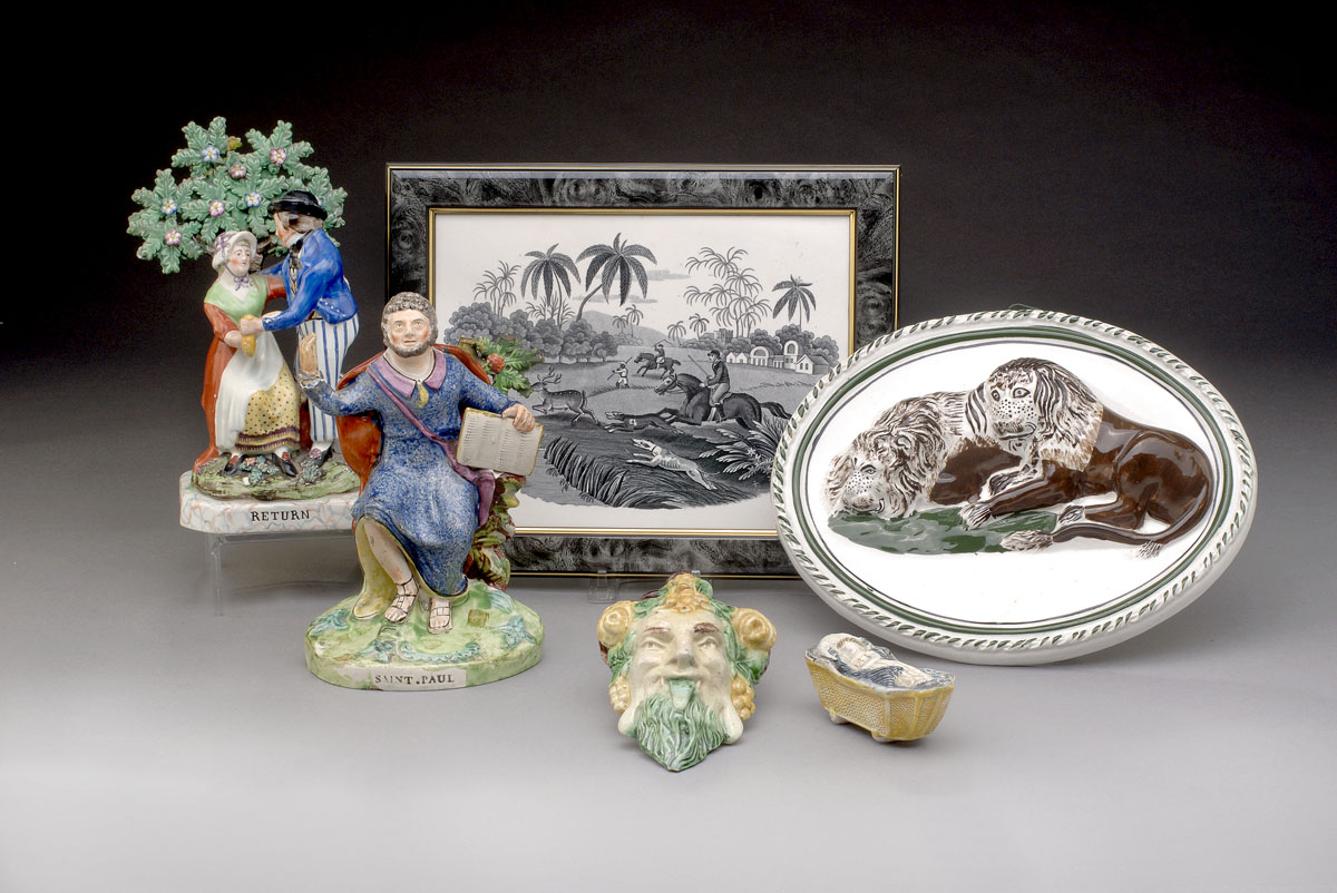 Appraisal: FINE STAFFORDSHIRE POTTERY BOCAGE FIGURAL GROUP DEPICTING 'THE SAILOR'S RETURN