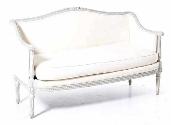 Appraisal: Louis XVI style painted settee late th century shaped and