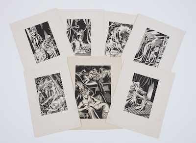 Appraisal: A Group of Seven Wood Engravings Circa 's In black