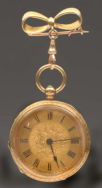 Appraisal: A FRENCH CT GOLD POCKET WATCH with engraved gilt dial