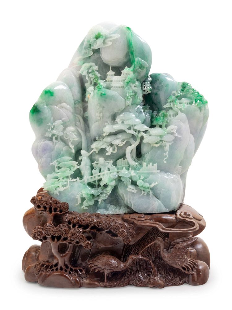 Appraisal: A Large Chinese Export Carved Lavender and Green Jadeite Mountain