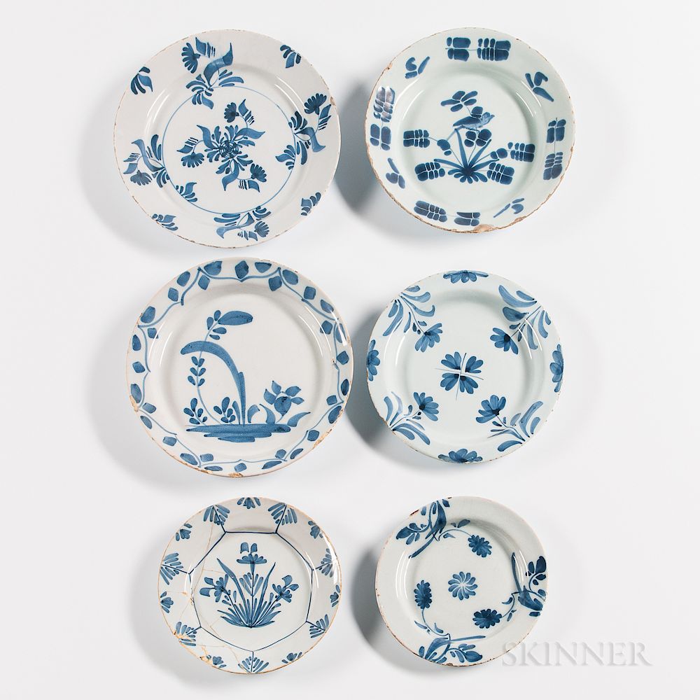 Appraisal: Six Blue and White Tin-glazed Earthenware Plates Six Blue and