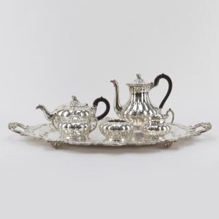 Appraisal: Six Piece Antique English Repousse Silver Plate Tea Coffee Service