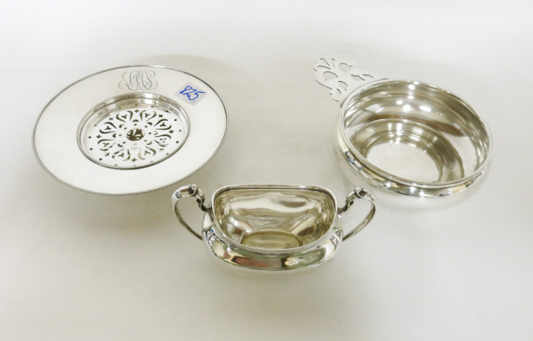 Appraisal: THREE STERLING SILVER HOLLOWWARE PIECES porringer round two-piece butter dish