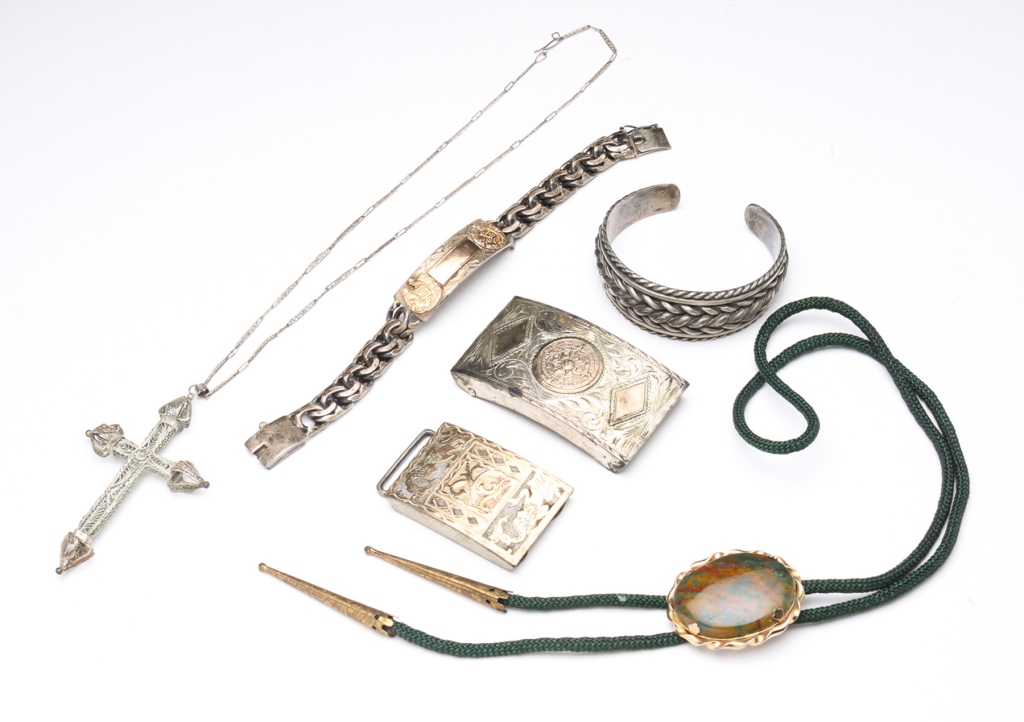 Appraisal: th century Six pieces of jewelry consisting of silver buckle