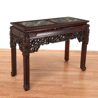 Appraisal: Qing Dynasty carved hardwood altar table Qing Dynasty carved hardwood