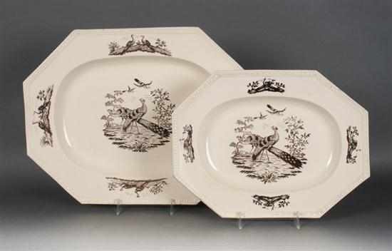 Appraisal: Two Liverpool black transfer decorated creamware platters circa peacock central