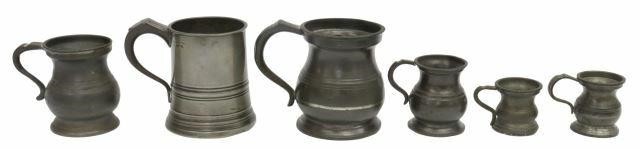 Appraisal: lot of English pewter tankard and measures th c including