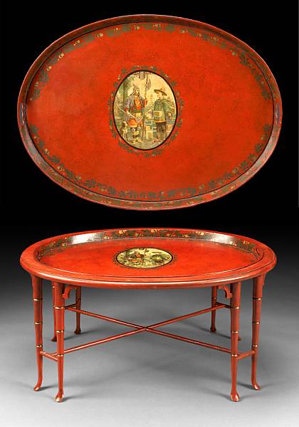 Appraisal: A Victorian t le tray on later stand tray mid