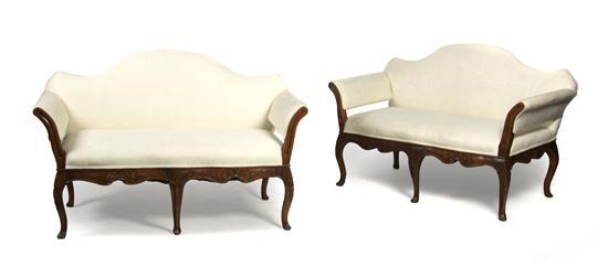 Appraisal: Pair of French Fruitwood Settees th century having wood frames