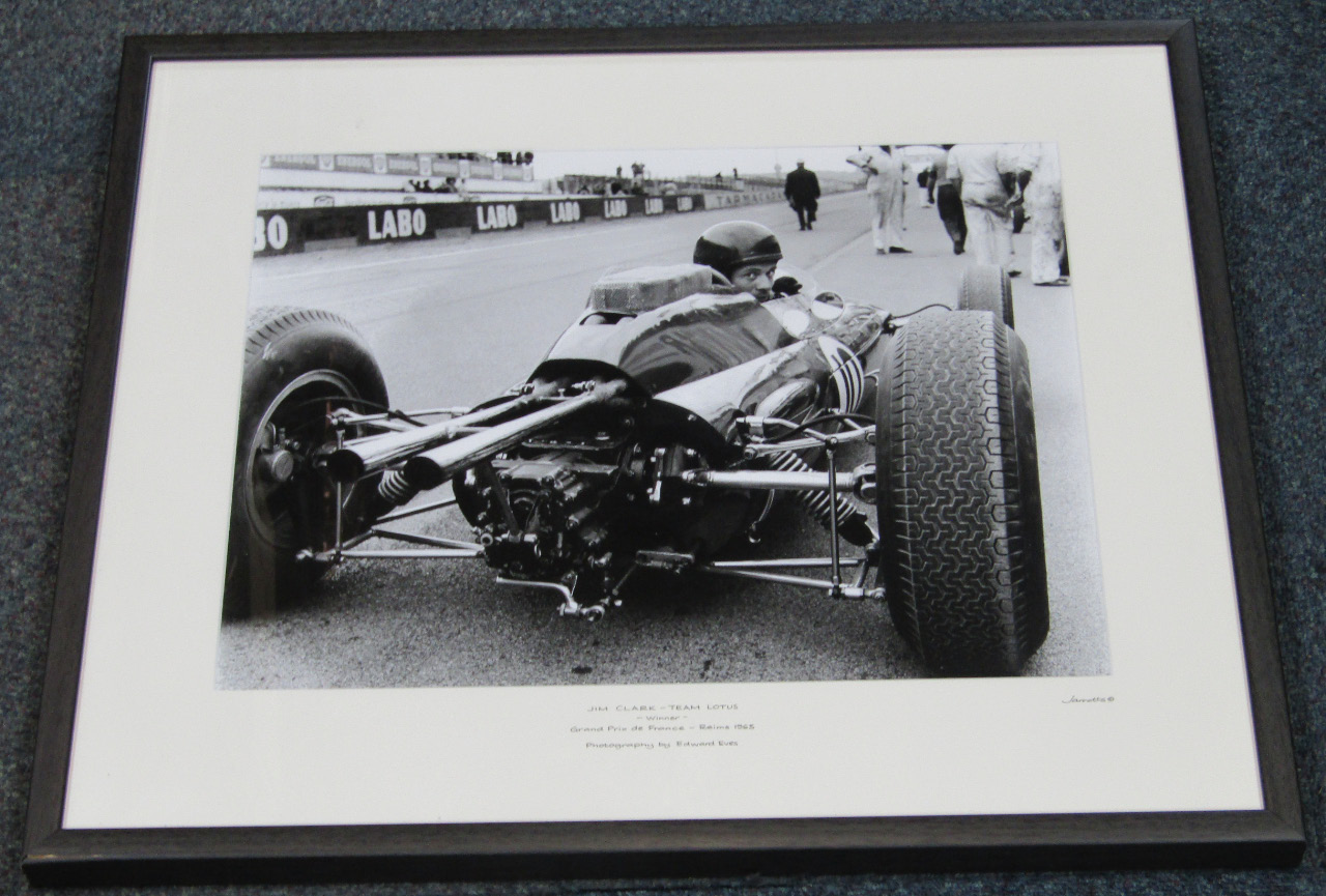 Appraisal: A Jarrotts motoring print of Jim Clark - Team Lotus