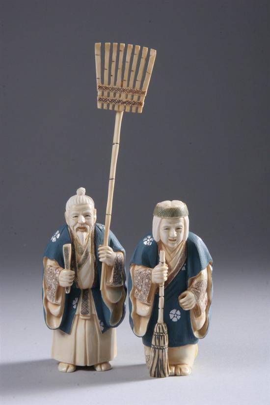 Appraisal: TWO JAPANESE POLYCHROME IVORY FIGURES Signed th century - in