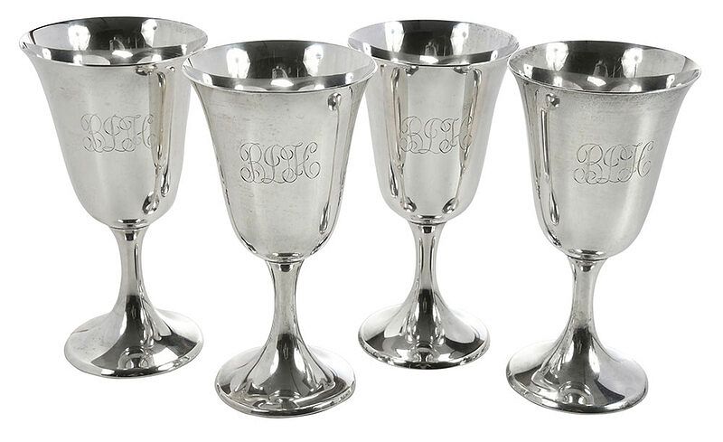 Appraisal: Set of Eight Sterling Goblets American th century typical form