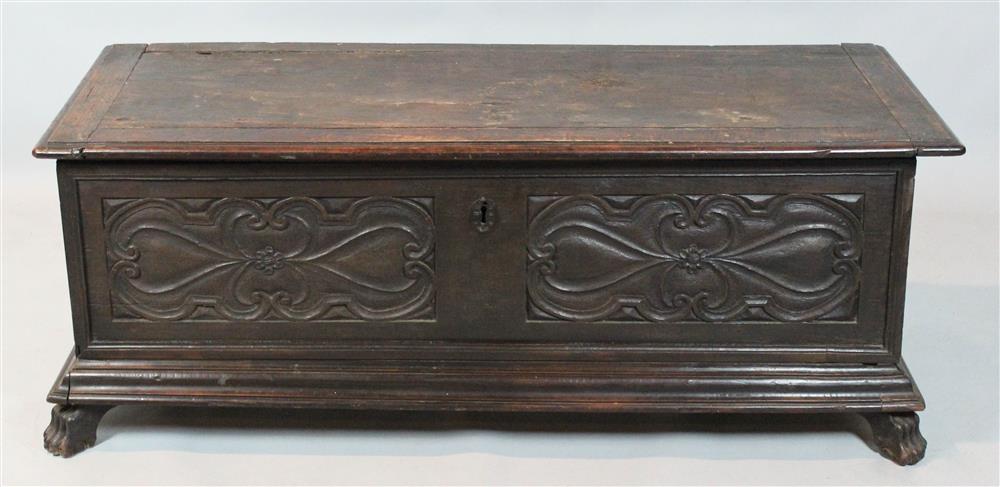 Appraisal: BAROQUE CARVED WALNUT BLANKET CHEST later embellished - h w