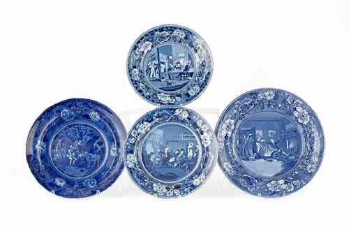 Appraisal: Three blue Staffordshire Dr Syntax plates th c together with