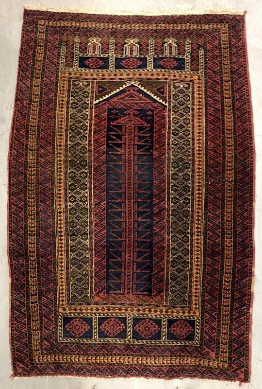 Appraisal: Afghan Prayer Rug Afghan prayer rug th c ' x