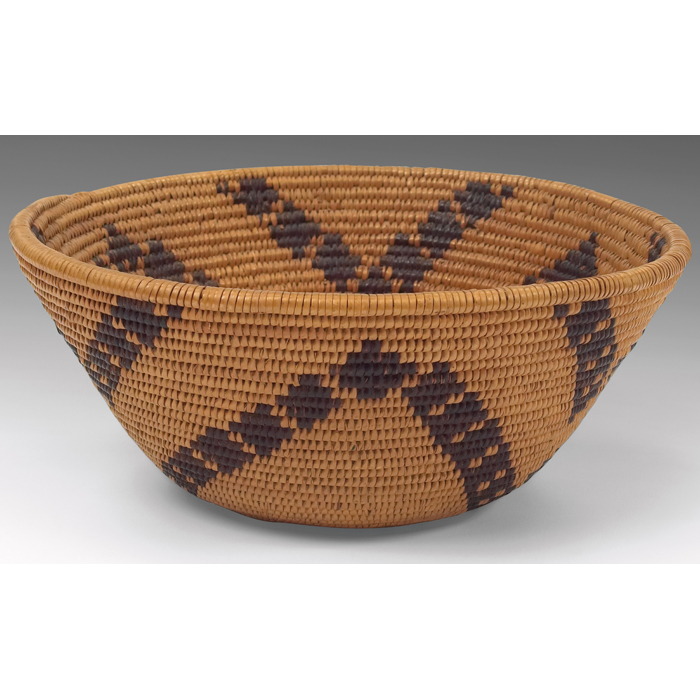 Appraisal: Pima basketry bowl attribution polychrome geometric design ''dia x ''h