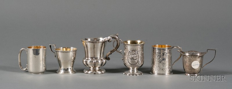 Appraisal: Five English Silver Mugs various makers three London c footed