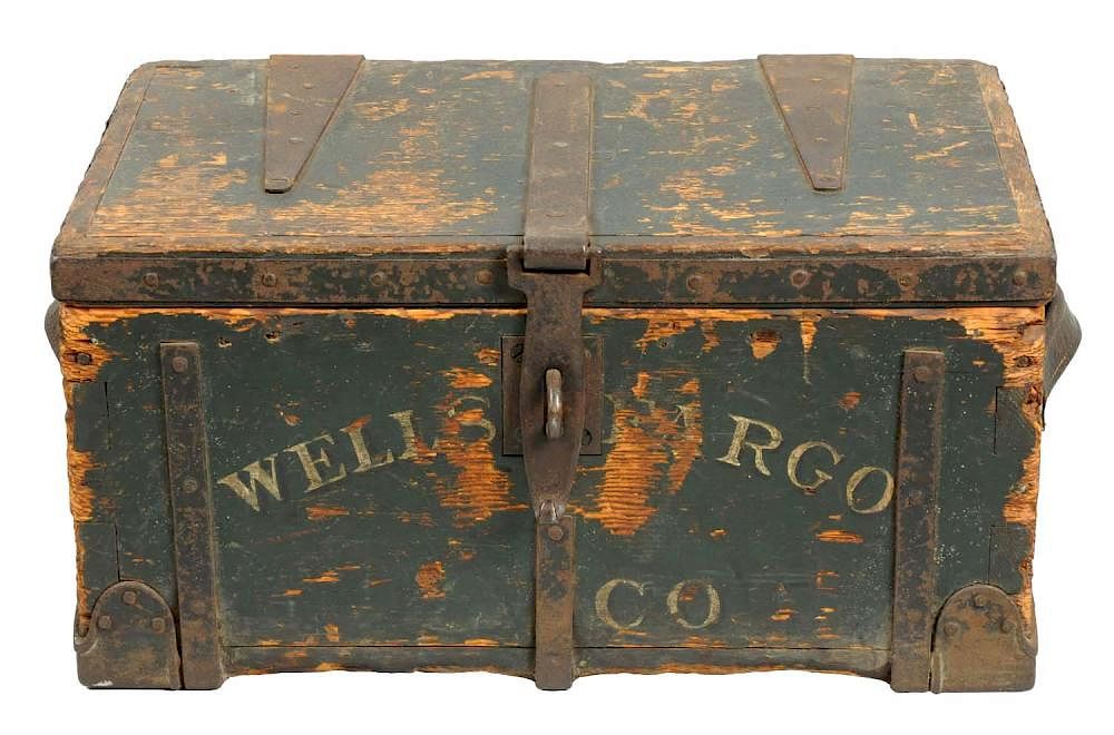 Appraisal: Early Wells Fargo Strong Box This box has leather handles