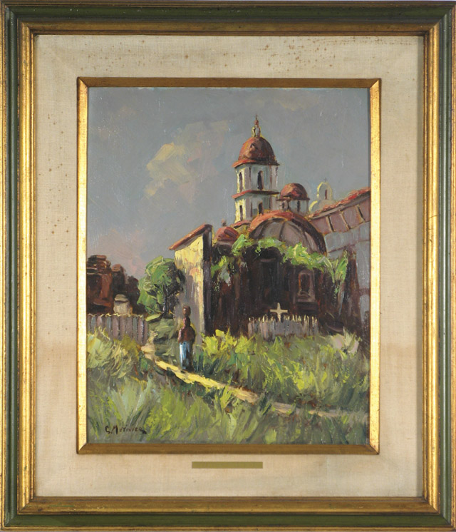 Appraisal: CLEMENT METIVIER OIL ON MASONITE American - titled Mission San