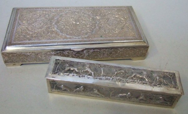 Appraisal: A rectangular hinge lidded Eastern box with engraved decoration probably