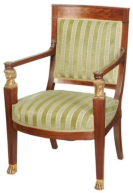 Appraisal: Empire Style Mahogany Arm Chair th century carved gilt rosettes