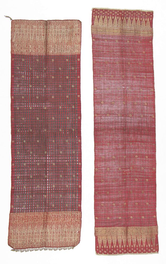 Appraisal: Ceremonial Minangkabau Songket Textiles Women's ceremonial shoulder cloths selandang woven