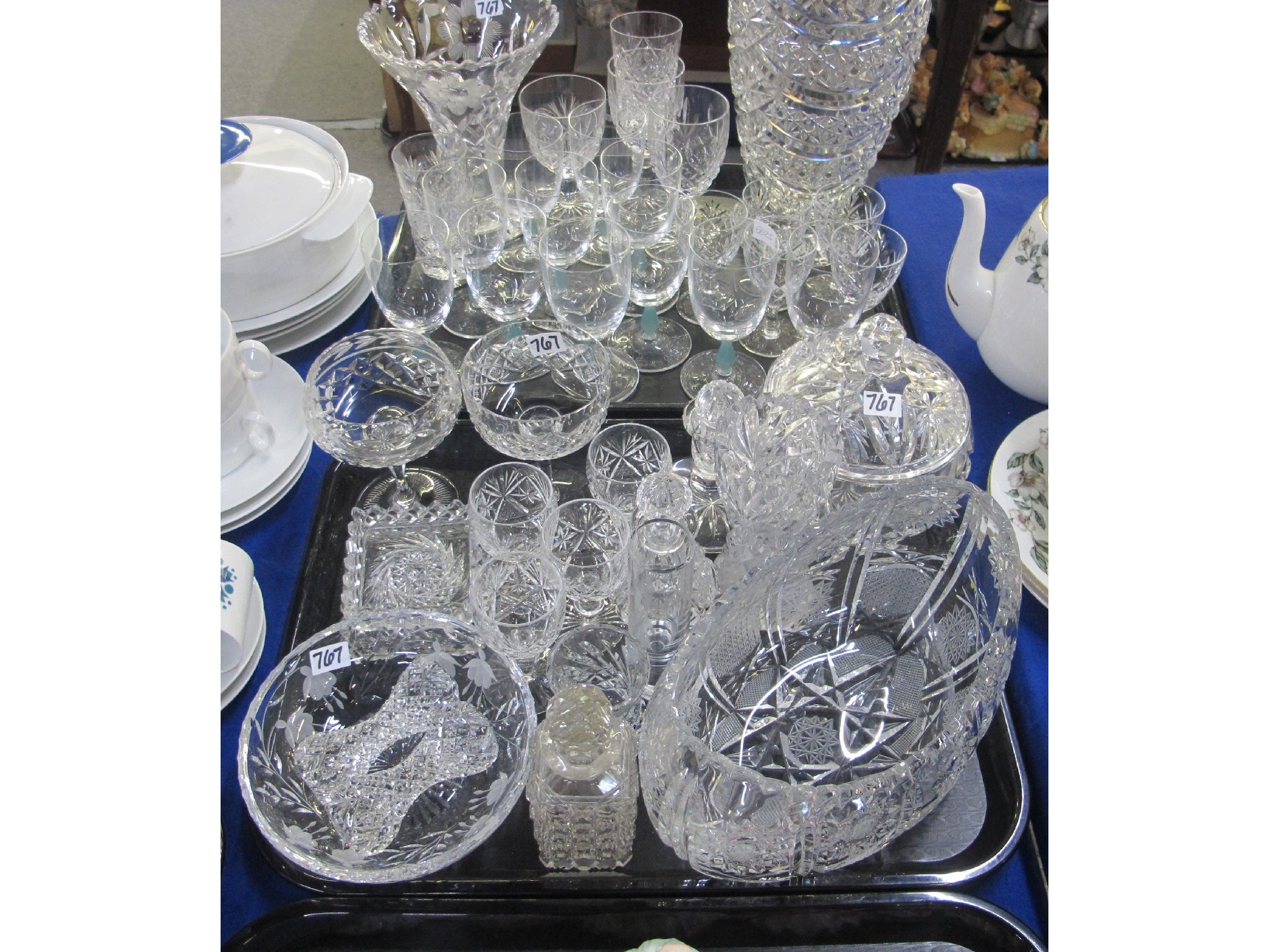 Appraisal: Two trays of cut glass crystal and other glassware including