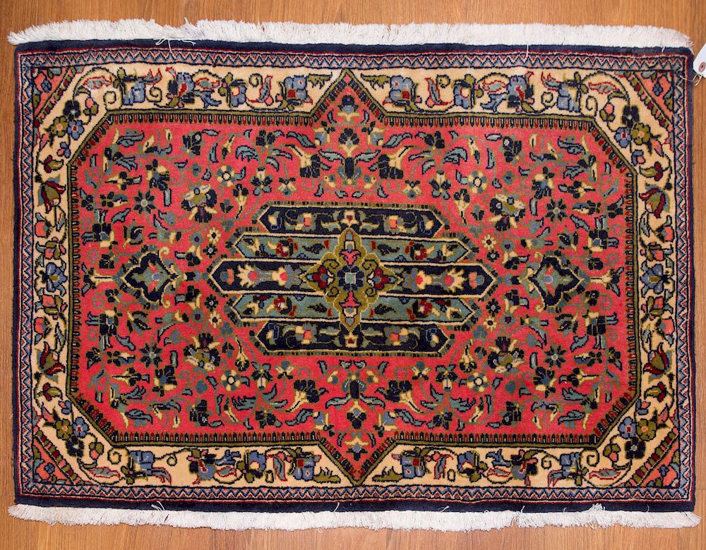 Appraisal: Persian Goum scatter rug approx x Iran modern Condition Like