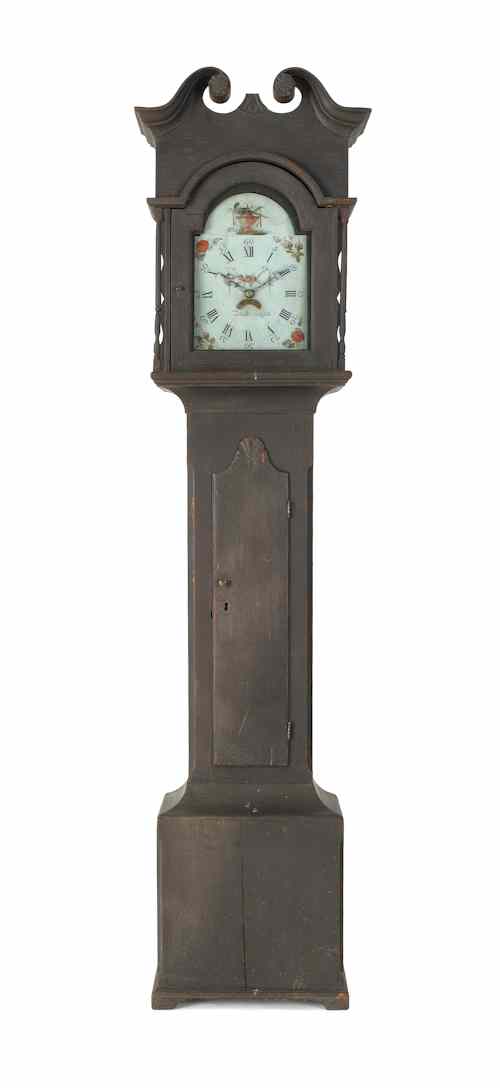 Appraisal: Pennsylvania painted pine tall case clock th c having a