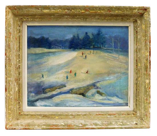 Appraisal: N Becker th C oil on canvas depicting figures cross-country