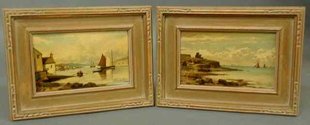 Appraisal: Pair of oil on board paintings of sailing ships each