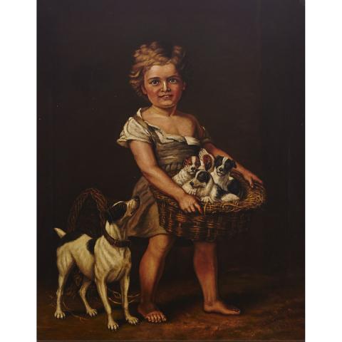 Appraisal: W A Kermode th Century GIRL WITH BASKET OF PUPPIES