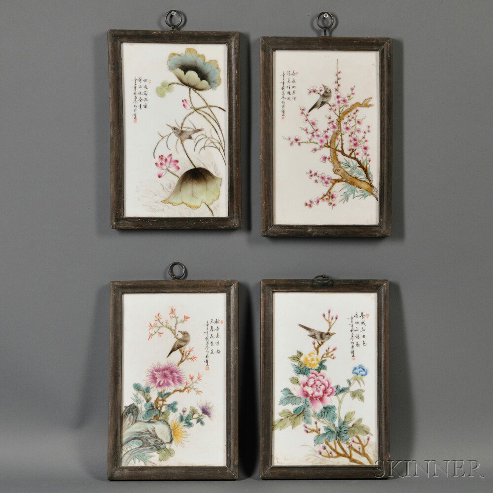 Appraisal: Set of Four Paintings on Porcelain Plaques China th century