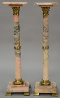 Appraisal: Pair of marble pedestals with metal mounts pink grey and