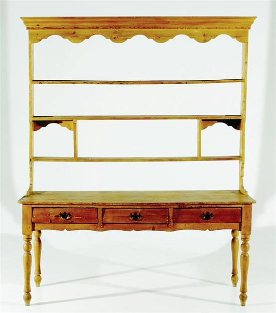 Appraisal: Washed pine hutch and table th century molded crown over