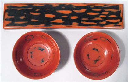 Appraisal: Pair of Japanese negoro-type bowls and fubako The deep-U shape