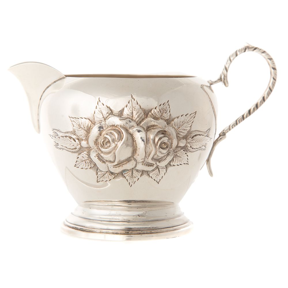 Appraisal: Stieff Rose repousse sterling cream pitcher mid th century partial