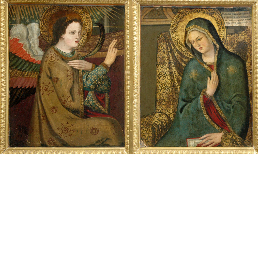 Appraisal: European School th Century The Annunciation Diptych Each image oil