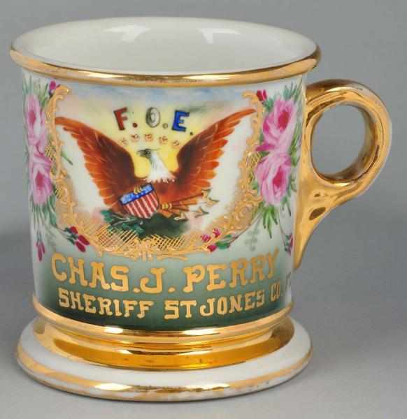 Appraisal: Fraternal Order of Eagles Shaving Mug Description Gilt name Chas