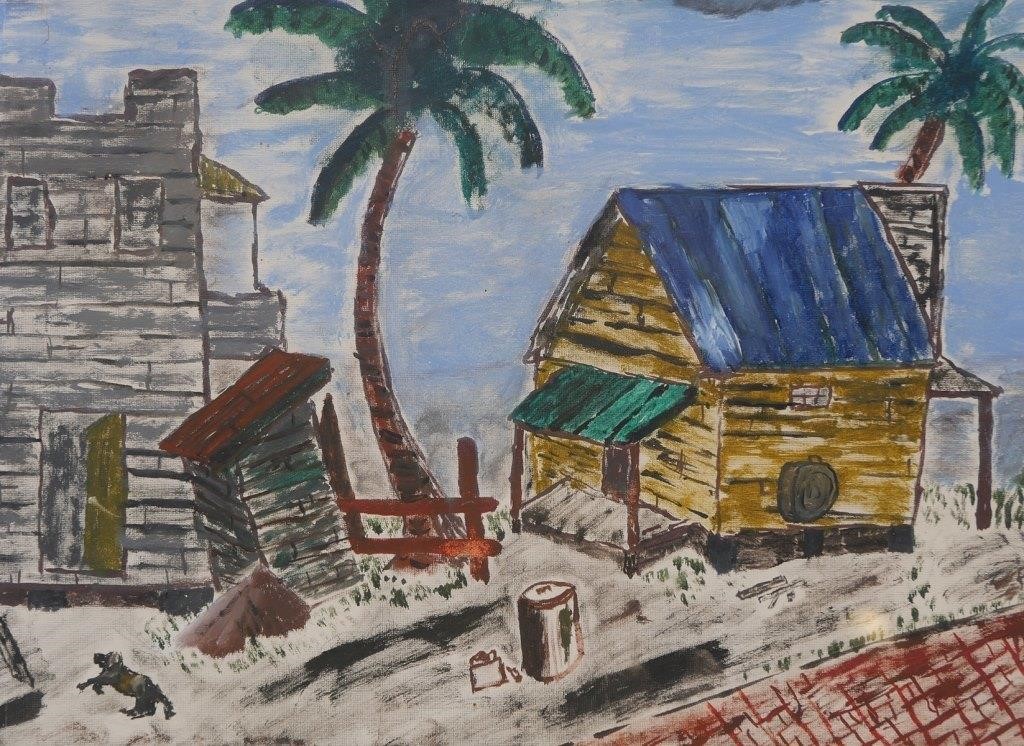 Appraisal: Dry brush folk art style watercolor painting of a Florida