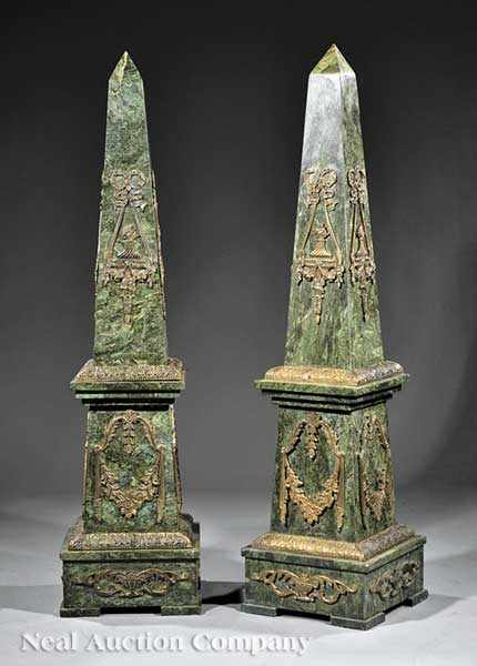 Appraisal: A Monumental Pair of Verde Antico Marble and Polished Bronze-Mounted