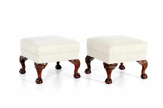 Appraisal: Pair Chippendale style mahogany footstools early th century square upholstered